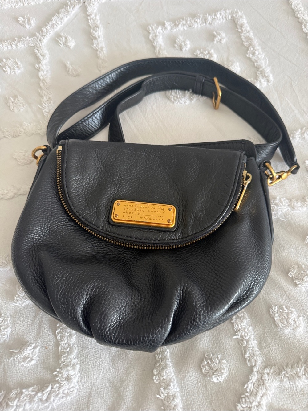 Marc by Marc Jacobs Black Leather Crossbody with Gold Plaque
